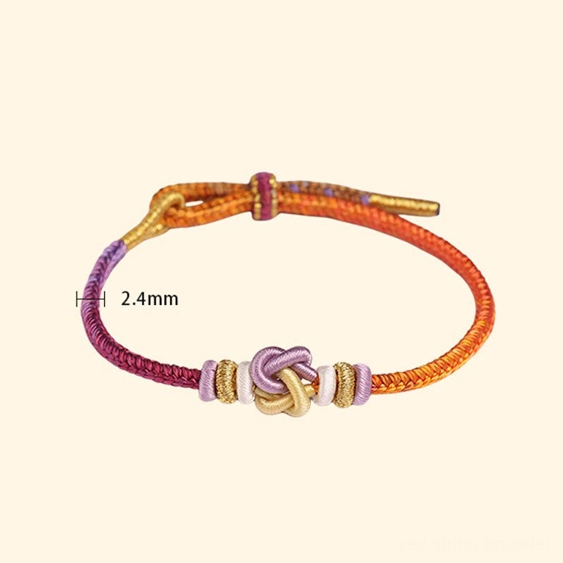 Thin braided colorful bracelet with heart-shaped knot and 2.4mm rope diameter
