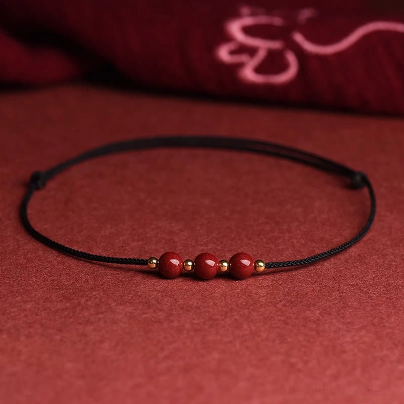 Three cinnabar bead black string anklet for extended ankle wear
