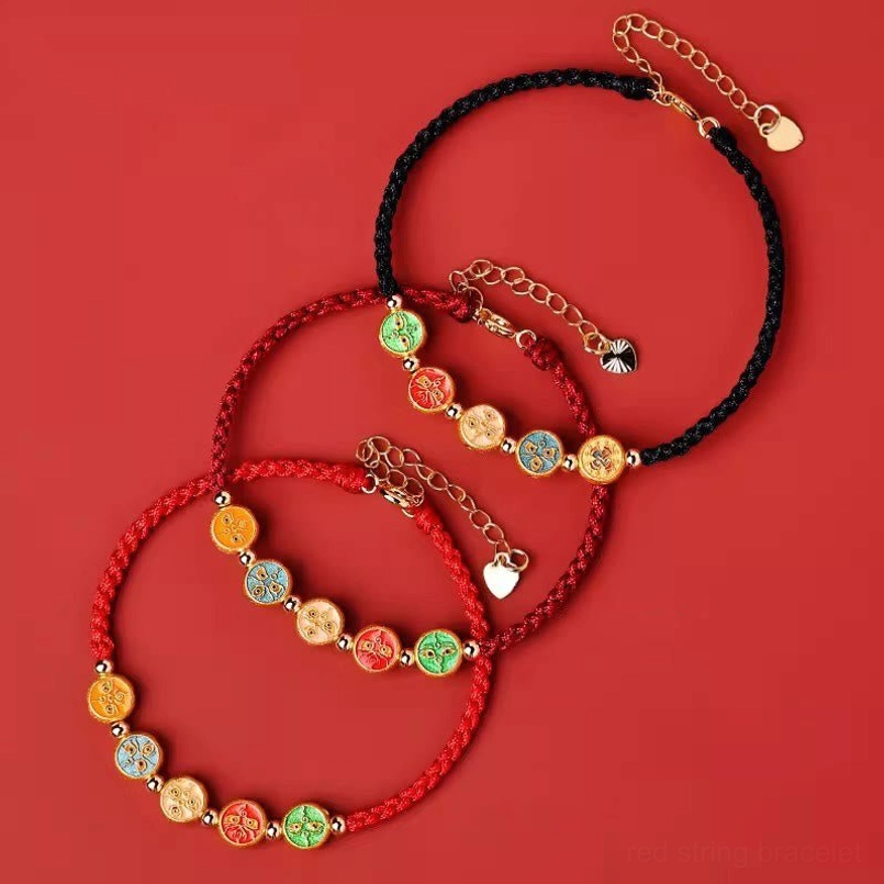 3 pcs five ways god of wealth bracelets red black dark red woven cord set