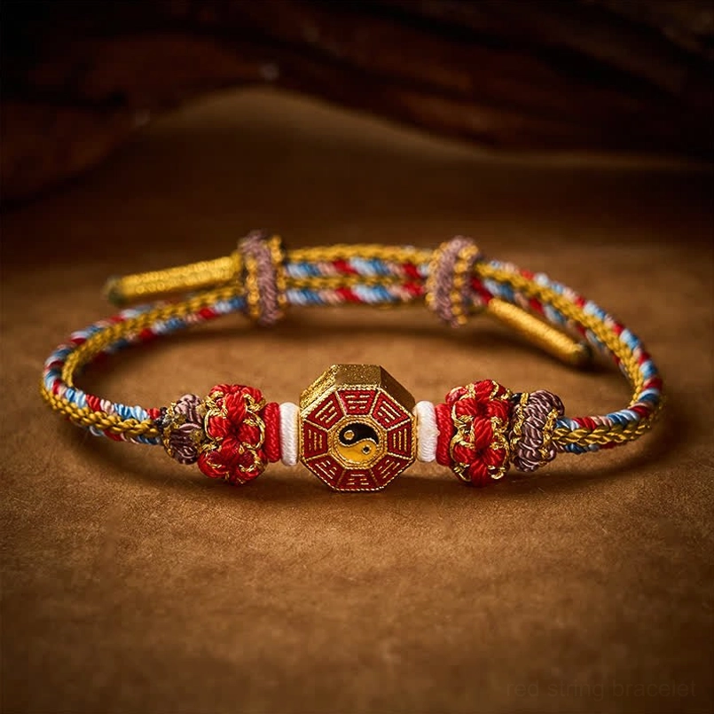 Tibetan Bagua red string protection bracelet multicolor weave texture closeup
