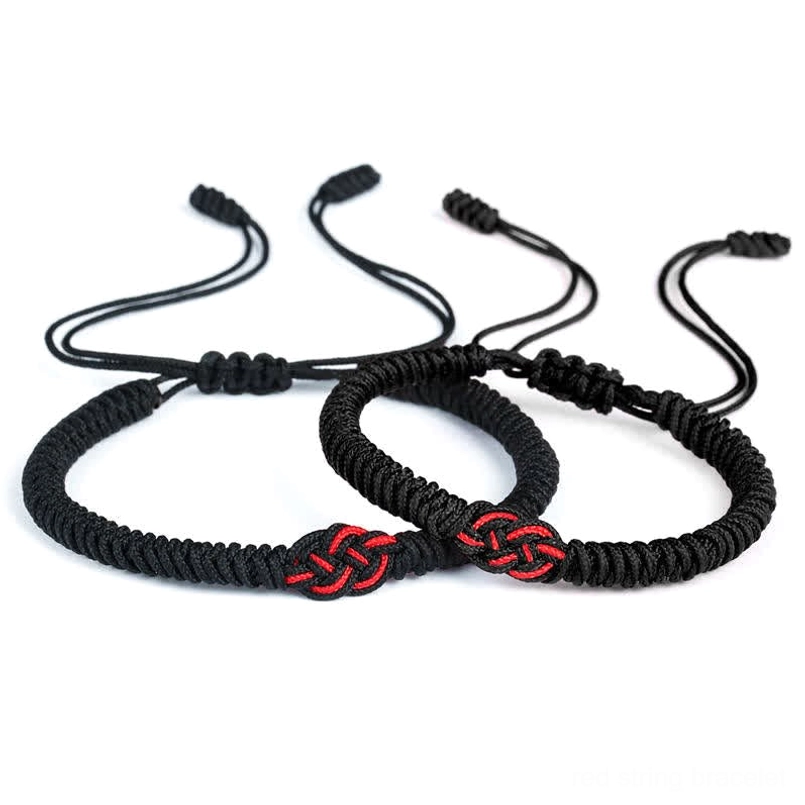 Black Tibetan protection bracelet showing alternative color option with traditional Chinese knot design
