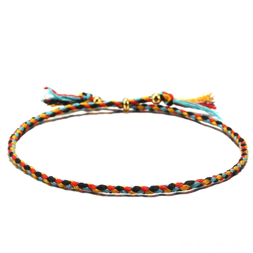 Handmade Tibetan braided rope harmony bracelet in red, blue and beige color combination