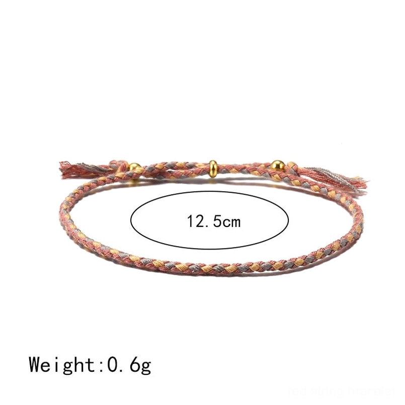 Handmade Tibetan braided rope tassel bracelet size specifications - 12.5cm base length, 0.6g weight measurement guide