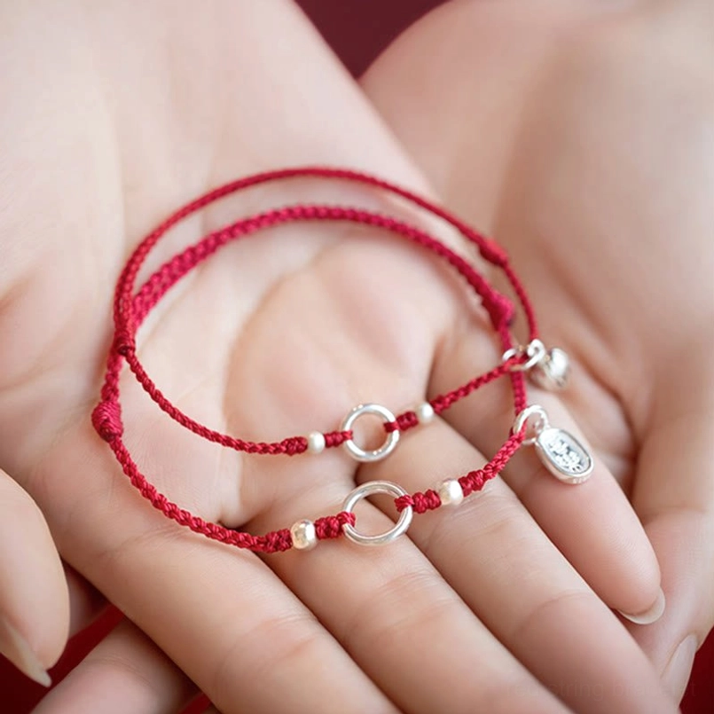 tibetan buddhist blessed red string bracelet silver metal charm