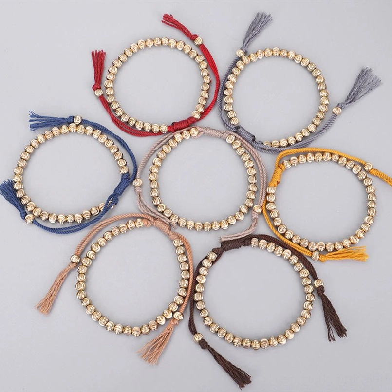 Handmade tibetan copper bead bracelet color variety collection display