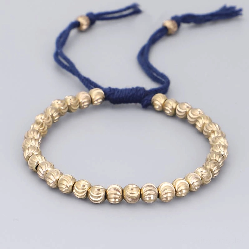 Dark blue tibetan copper bead handmade bracelet with protective red string energy