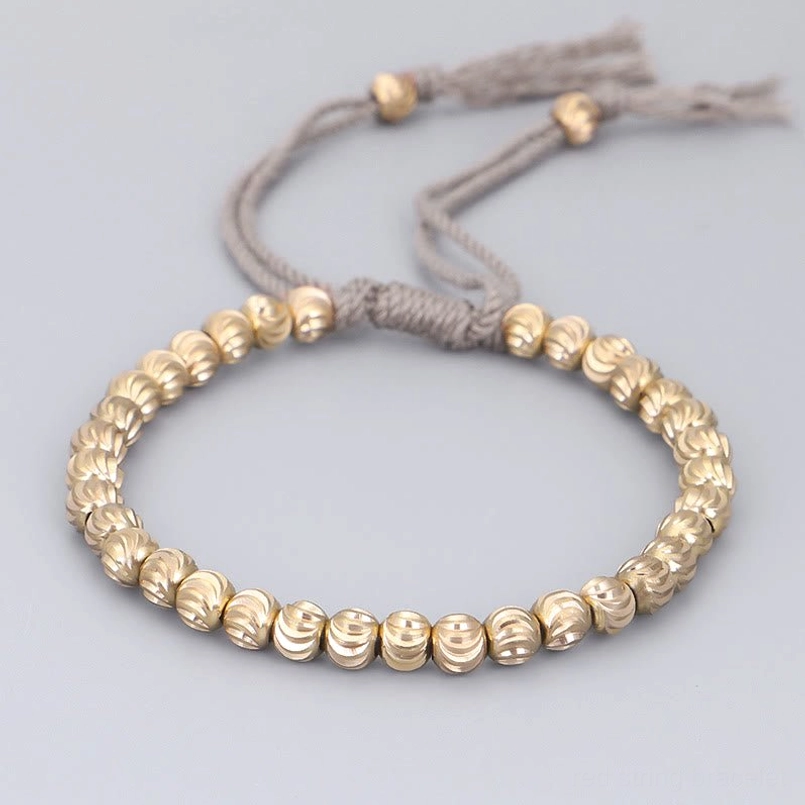 Grey cotton cord tibetan handmade copper bead bracelet with ridged beads