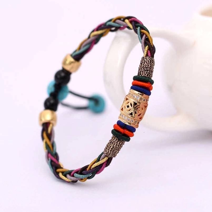Tibetan lucky braided string bracelet with adjustable drawstring side view