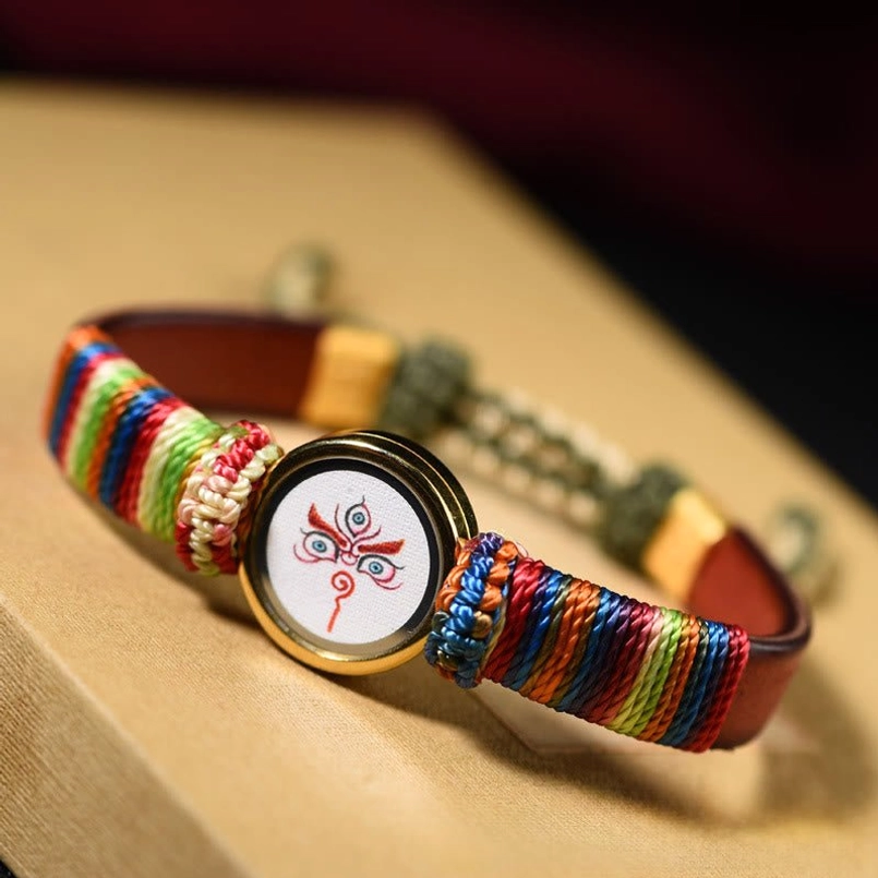Tibetan five wealth gods bracelet with Buddha eye pendant and adjustable sizing