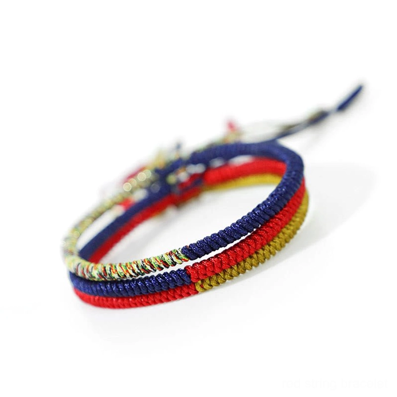 Handmade Tibetan King Kong Knot multicolor red string bracelet set on white background