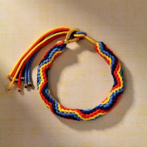 Tibetan handwoven multi color red string luck bracelet top view