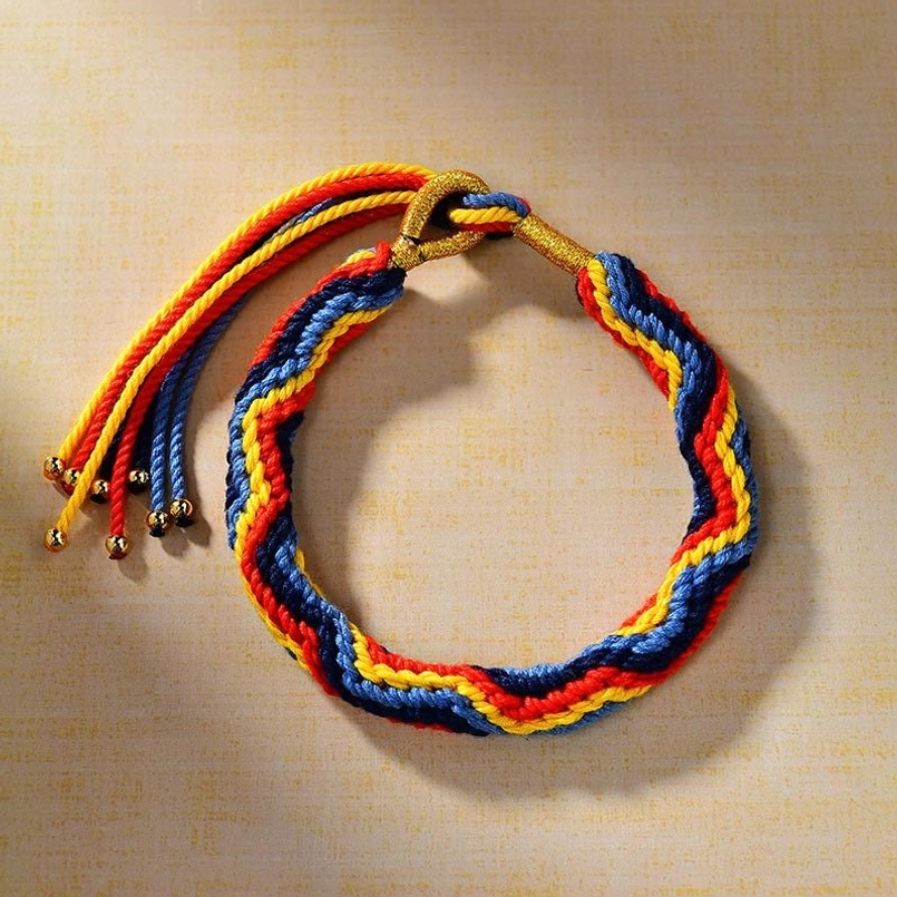 Tibetan handwoven multi color red string luck bracelet top view