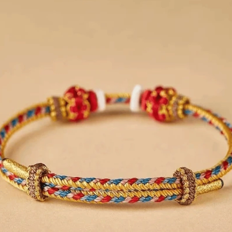 Handwoven Tibetan red string Bagua balance harmony bracelet artisan crafted