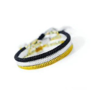3-piece Tibetan King Kong Knot amulet bracelet set in khaki gray and black woven cotton handmade design