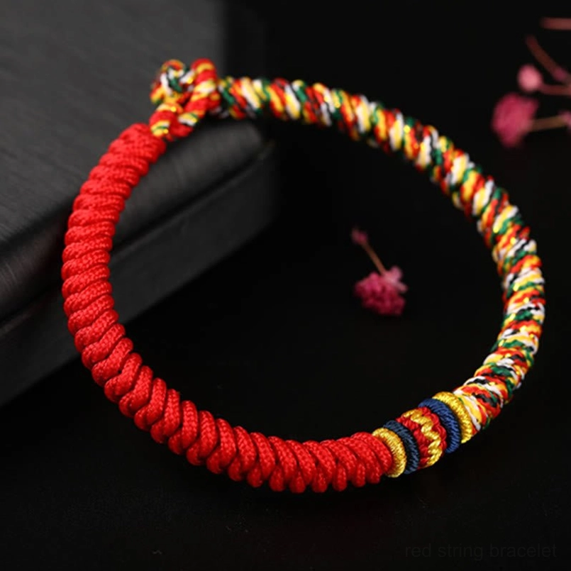 Full loop multicolor Tibetan King Kong Knot red string bracelet with hand-braided texture
