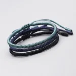Tibetan King Kong knot protection bracelet set 3 pieces stacked black navy blue cyan