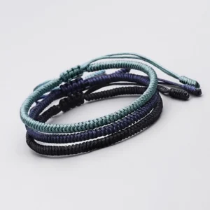 Tibetan King Kong knot protection bracelet set 3 pieces stacked black navy blue cyan