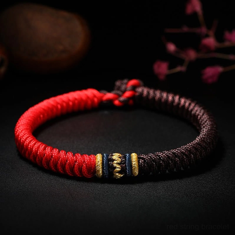 Two-tone Tibetan braided King Kong Knot bracelet in red and dark brown cord