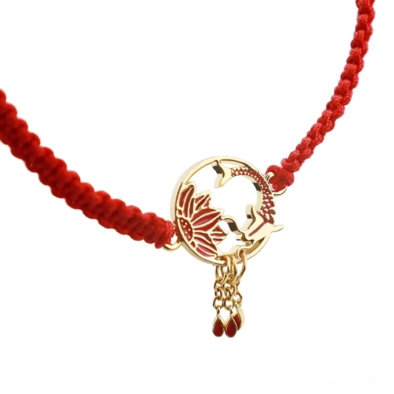Tibetan lotus koi fish red string bracelet - prosperity and protection spiritual jewelry