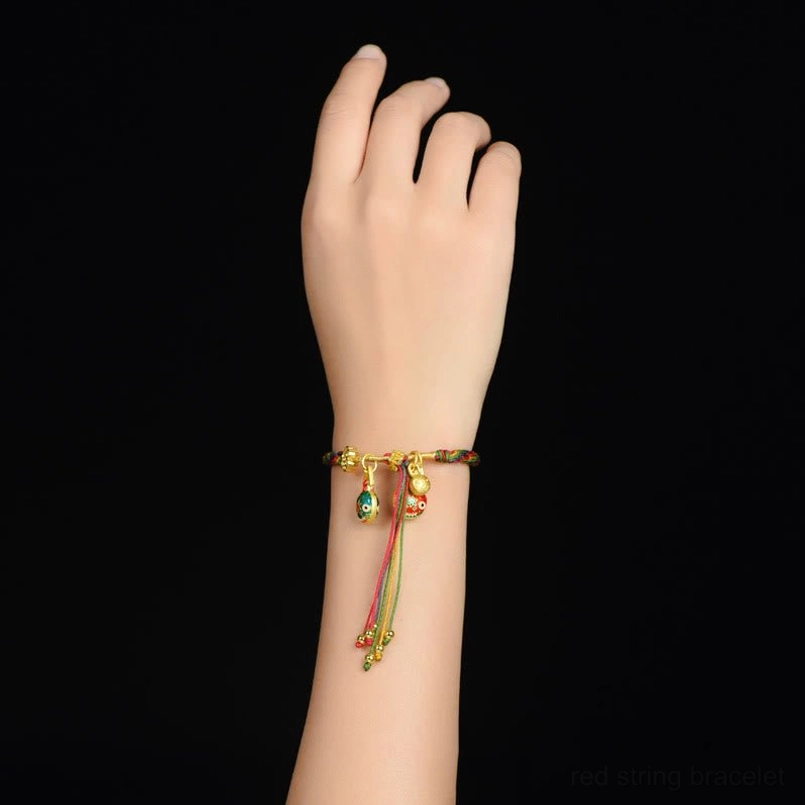 Colorful Tibetan luck bracelet worn on wrist display
