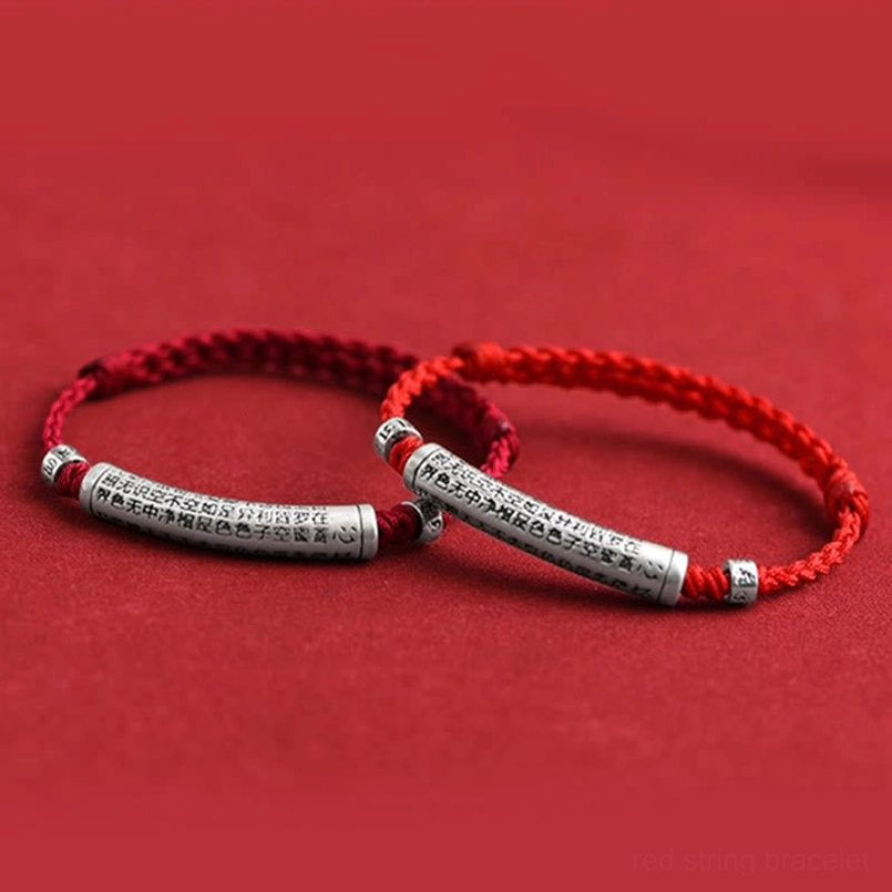 Tibetan Buddhist mantra bracelet with braided rope and 3D carved silver pendant