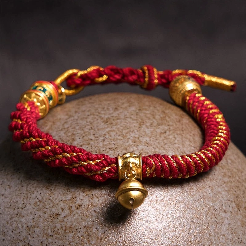 Tibetan blessing bracelet with charm pendant - wrist wrap styling view