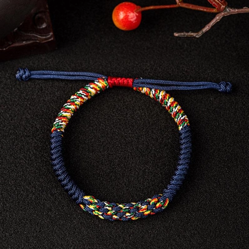 Tibetan King Kong Knot protection bracelet lifestyle detail shot showing craftsmanship