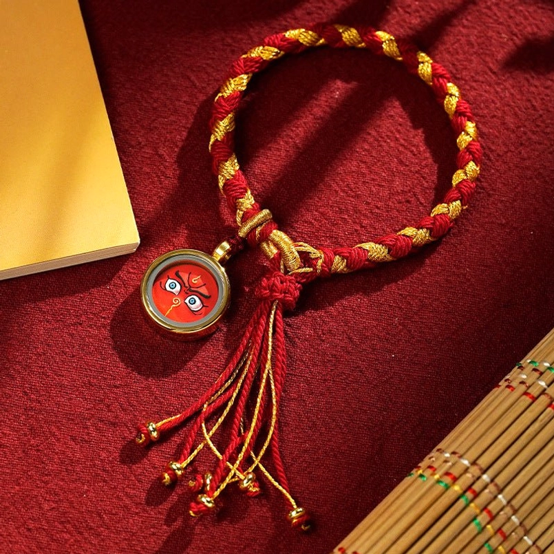 Tibetan five gods of wealth red god of wealth charm red gold braided rope bracelet love luck