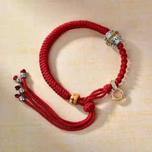Tibetan red string diamond knot luck braided bracelet main top view