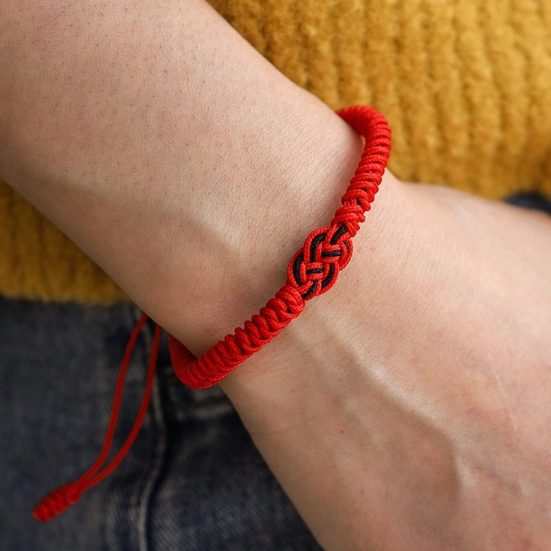 Tibetan red string lucky bracelet with fate symbolism inspired by Chinese God of Marriage