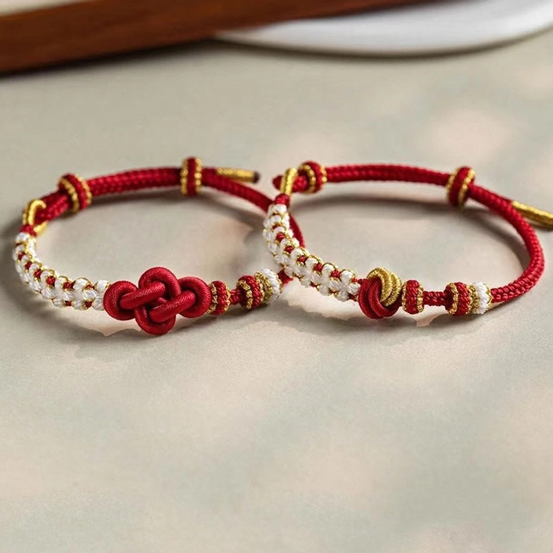 Tibetan red string protection bracelet blessed knot design for spiritual connection and faith