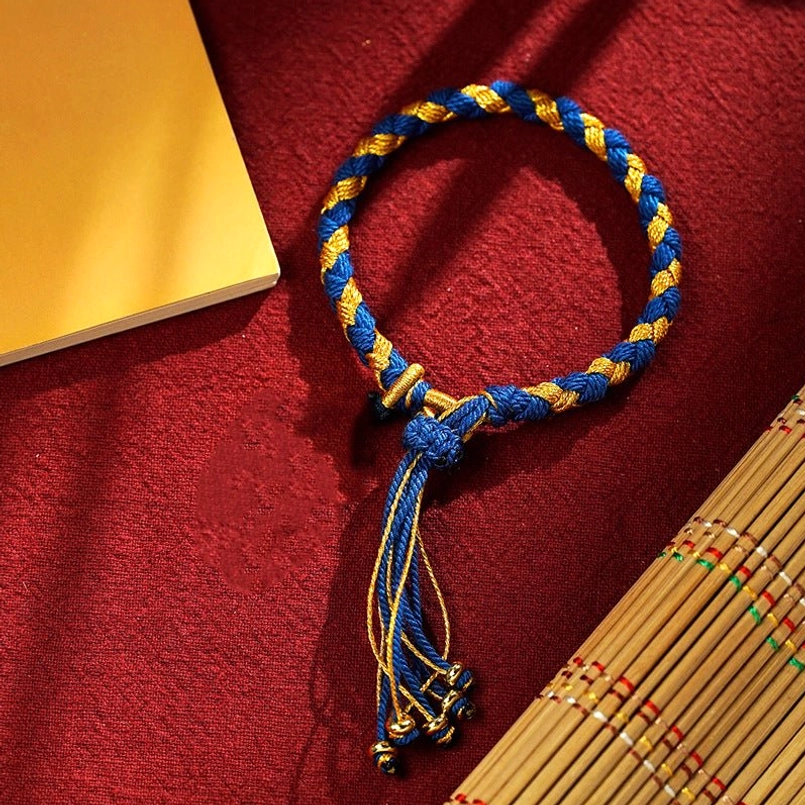 Tibetan five gods of wealth dragon scale blue gold rope bracelet healing purity abundance
