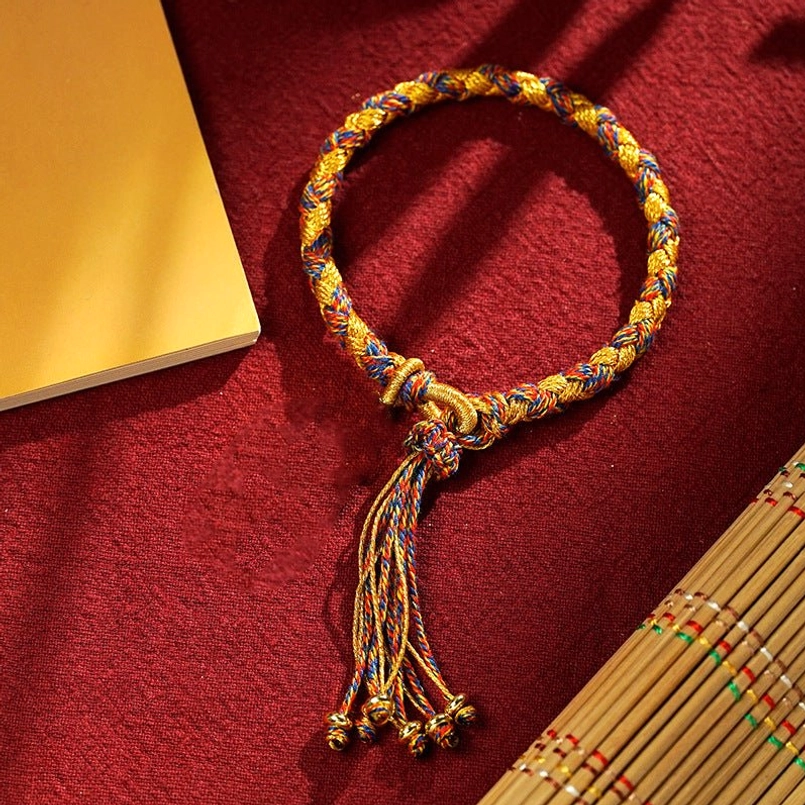 Tibetan five gods of wealth dragon scale colorful gold rope bracelet multicolor abundance
