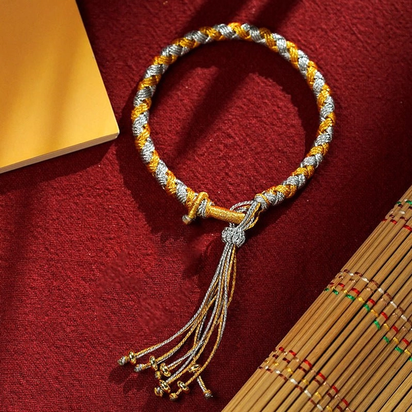 Tibetan five gods of wealth dragon scale gray gold rope bracelet protection charm