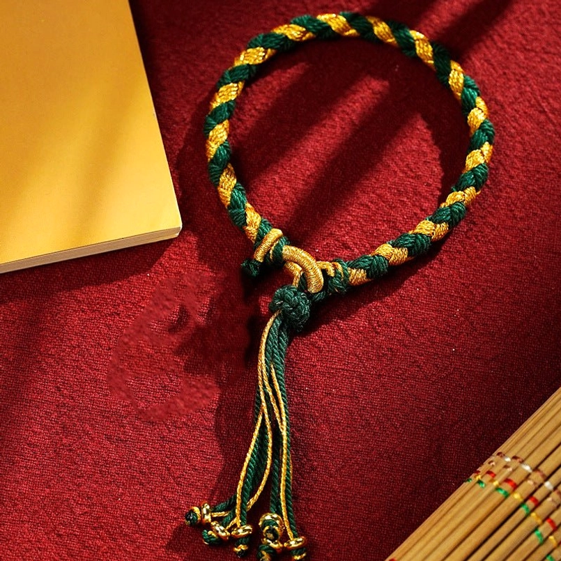 Tibetan five gods of wealth dragon scale green gold rope bracelet prosperity protection charm