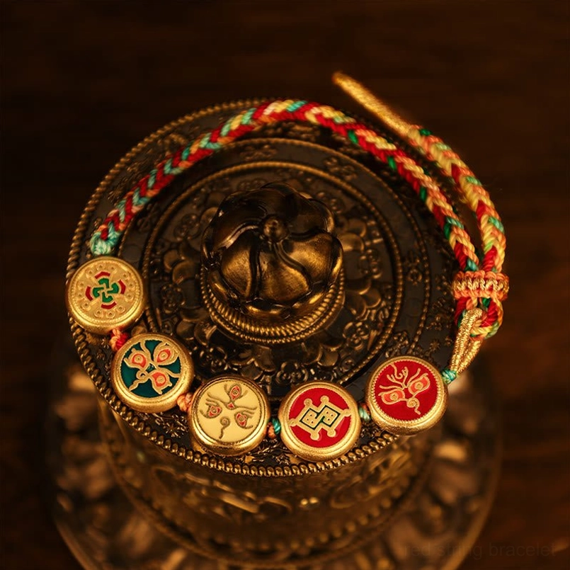 Tibetan Five Gods of Wealth bracelet packaging and presentation with authentic traditional fortune charms