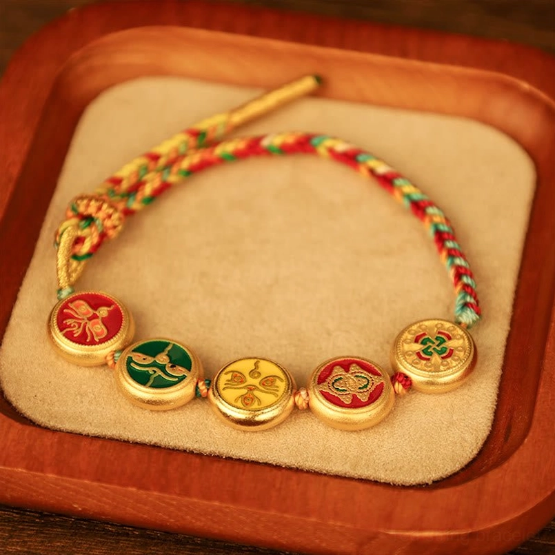 Tibetan Five Gods of Wealth luck bracelet styled with accessories showing versatile prosperity talisman design