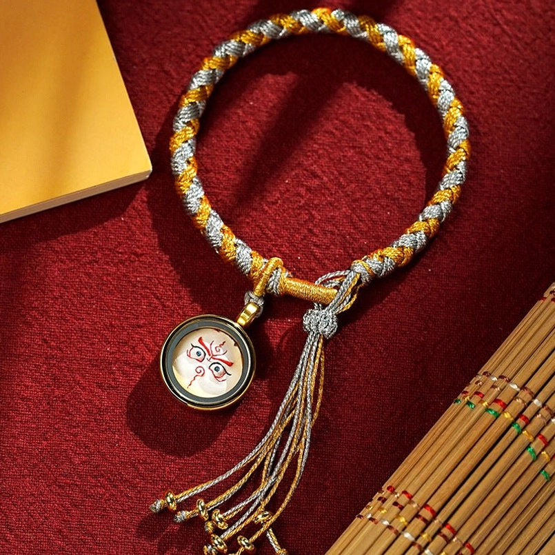 Tibetan five gods of wealth white god of wealth charm gray gold braided rope bracelet
