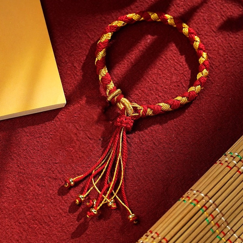 Tibetan five gods of wealth yellow god of wealth charm colorful gold braided rope bracelet