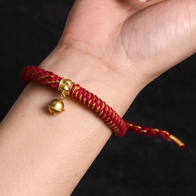Multicolor Tibetan Om Mani Padme Hum red string bracelet - vibrant cord detail