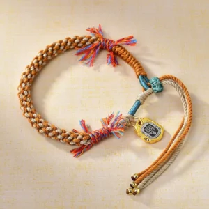 Tibetan Zakiram Goddess of Wealth braided string bracelet top view