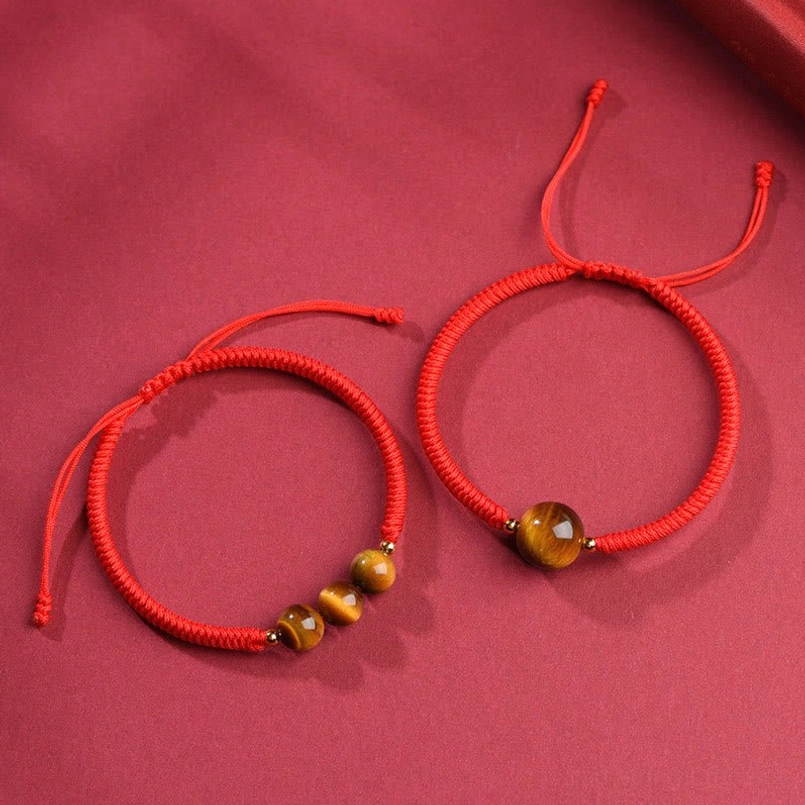 Tiger eye bracelet protective talisman close-up showing bead and spacer details