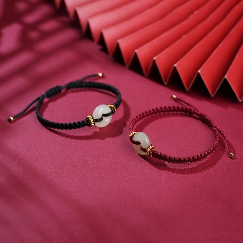 Two jade peace buckle bracelets black and dark red set