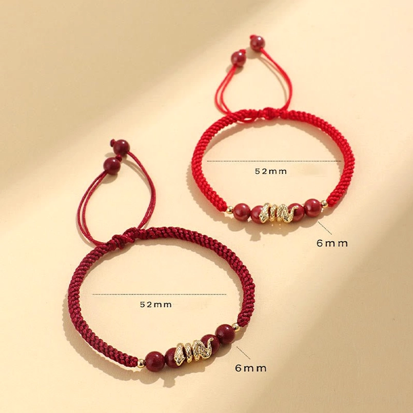 Wearing scene of unisex cinnabar snake charm braided red string bracelet