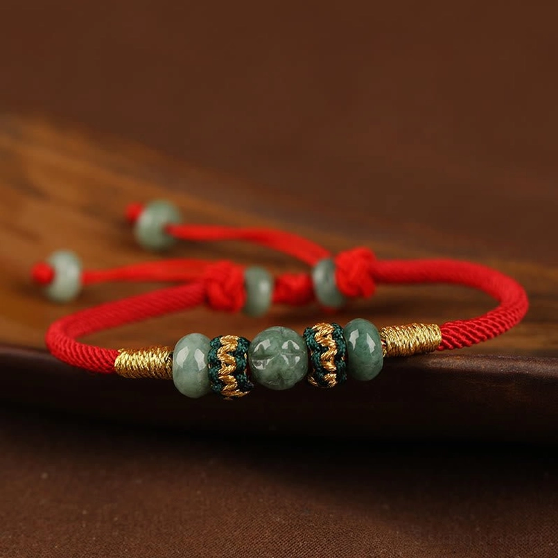 Unisex jade prosperity red string bracelet casual daily wearing look