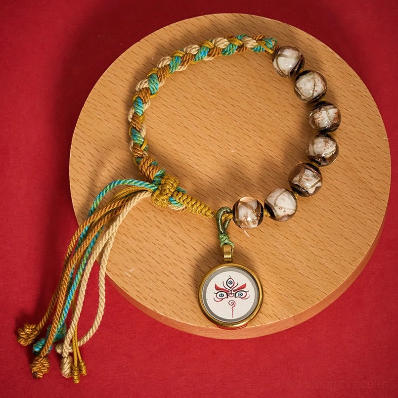 White Jambhala Five Directions Wealth God bracelet with Buddha eye pendant