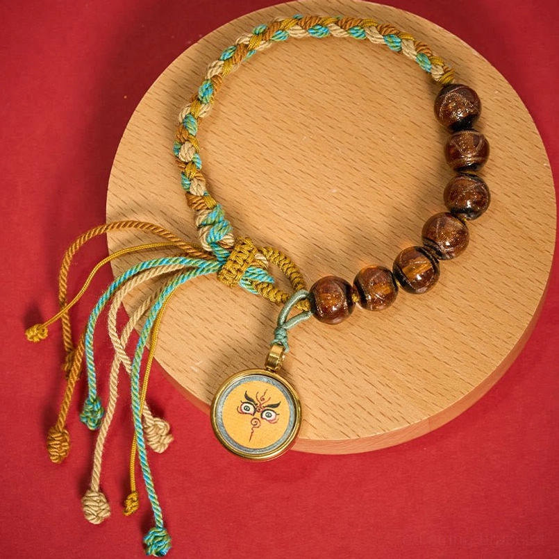 Yellow Jambhala Five Directions Wealth God bracelet with liuli glass beads