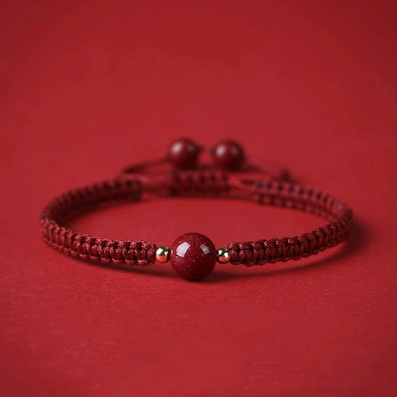 Wine red style cinnabar bead bracelet with adjustable clasp on wrist