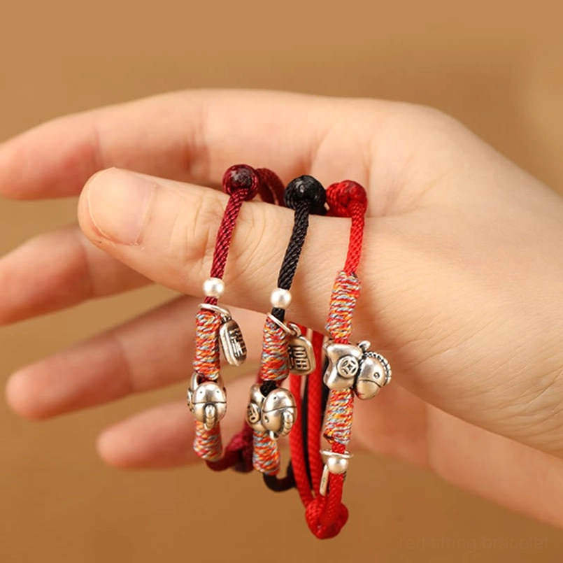 Year of the Horse fu character red string zodiac bracelet with 999 sterling silver charm handcrafted
