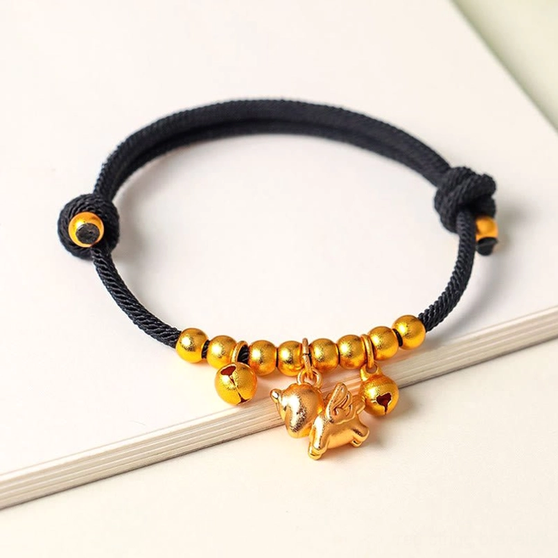 Red string horse zodiac bracelet with gold charms bells adjustable sliding knots lucky protection